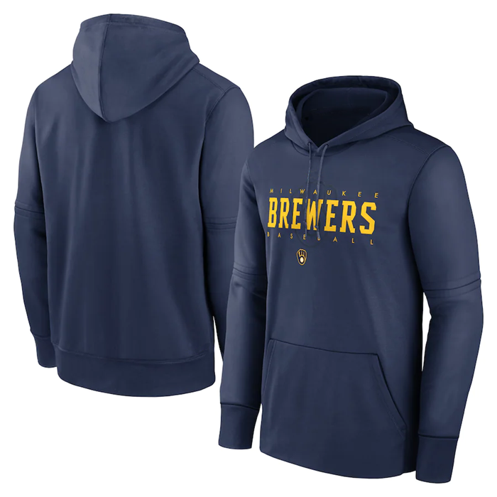 Men's Milwaukee Brewers Navy 2022 Therma Performance Pullover Hoodie